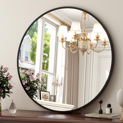 XRAMFY 30 Inch Round Mirror, Matte Black Circular, Easy Install - Black - Like New