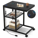 Unikito C Shaped End Table USB Charging Ports Movable Snack 2 Shelves - Black - Brand New