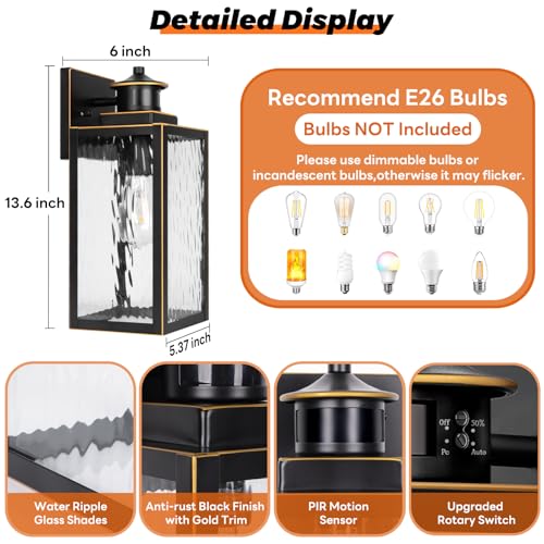 BRIGHTEVER 13.6" Motion Sensor Outdoor Wall Sconce Lantern - Bronze - Like New
