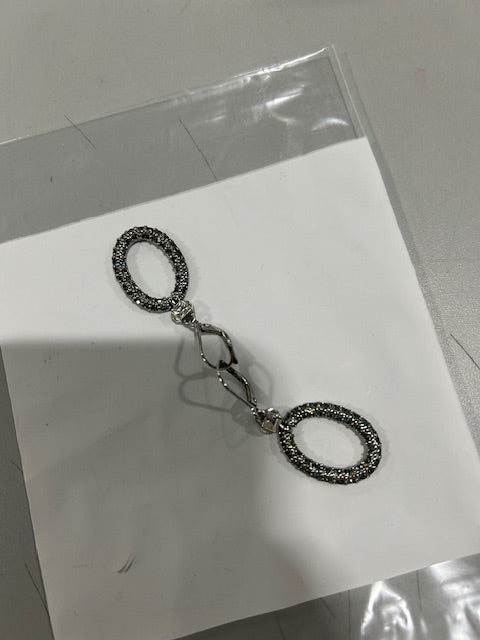 GENERIC SILVER AND BLACK OVAL EARRINGS WITH SPARKLES - SILVER AND BLACK - Like New