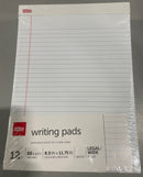 OFFICE DEPOT WRITING PADS CANARY LEGAL WIDE RULED 8.5" X 11.75" 12 PACK - WHITE - Brand New