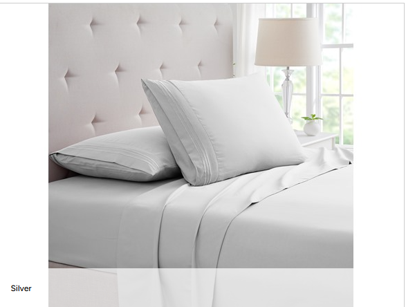 RAYON BAMBOO 4 PIECE 1800 CT LUXURY 3-LINE EMBROIDERED SHEET SETS QUEEN - SILVER - Brand New