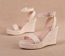 VICKI VICKI Women's Platform Sandals Wedge Ankle Open Toe Apricot Size 7 - Like New