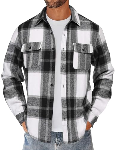 C9072R068 COOFANDY MEN'S FLANNEL SHIRT, SIZE: MEN M, COLOR: BLACK-BLOCK - Like New