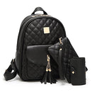 IHAYNER WOMEN SIMPLE DESIGN QUILTED MINI BACKPACK 3PCS LEATHER BACKPACK - BLACK - Like New