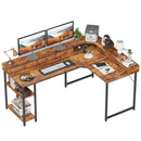 TREESLAND DUAL TIER L SHAPED DESK INCREASED DEPTH 5 DRAWERS - RUSTIC BROWN - Like New