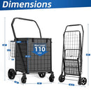 HABUTWAY GROCERY CART FOLDING SHOPPING CARTS WITH LINER 110LBS - BLACK - Like New