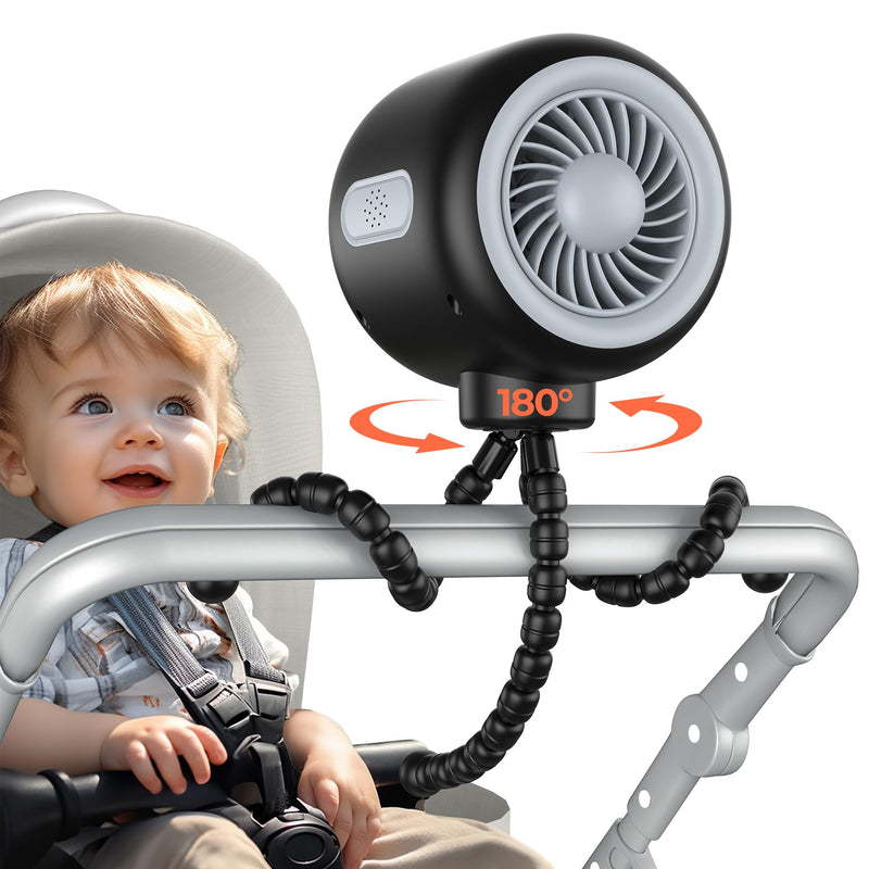 KOONIE OSCILLATING STROLLER FAN FLEXIBLE TRIPOD USB BATTERY OPERATED - BLACK - Like New