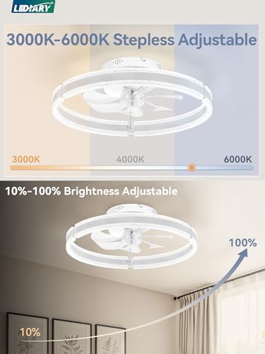 LEDIARY Ceiling Fans with Lights and Remote, 20" Low Profile Ceiling Fan, White - Like New
