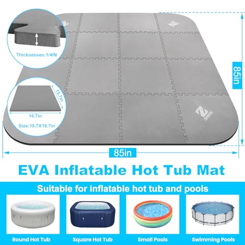 85IN Hot Tub Mat for Inflatable Tub,1/4" Thickness Square-Shaped Hot Tub Pad - Like New