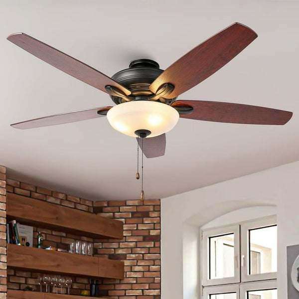 PARROT UNCLE 52" 5-BLADE FAN OIL RUBBED BRONZE WALNUT/DARK CHERRY BLADES - Like New
