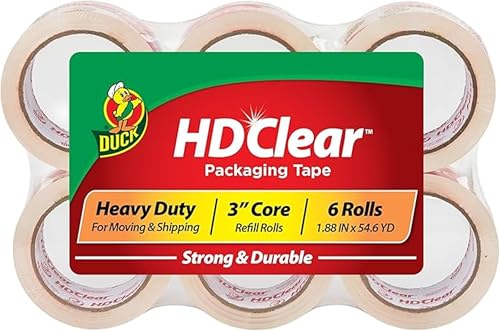 Duck HD Clear Packing Tape Refills - 6 Rolls of Strong Heavy Duty Packing Tape - Brand New