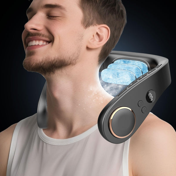 FWV NECK FAN AIR CONDITIONER-5500MAH PORTABLE NECK FANS THAT BLOW COLD AIR - BLK - Like New