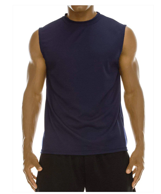 GALAXY BY HARVIC MEN'S PERFORMANCE WICKING SLEEVELESS MUSCLE TEE - XL - NAVY - Brand New