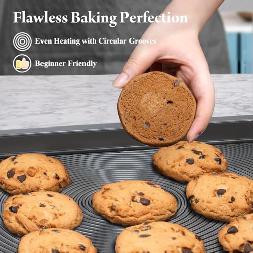 BAZOVA 3-PIECE BAKING SHEET SET WITH CIRCLE GROOVES NONSTICK HN101-3P GRAY - Like New