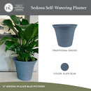 The HC Companies Sedona Round Self-Watering Pot 12" Slate Blue, Pack of 1 - Brand New
