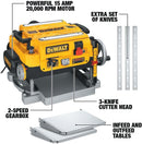 DEWALT 13" THICKNESS PLANER, THREE KNIFE TWO SPEED, 15 AMP, 20,000 RPM MOTOR - Like New