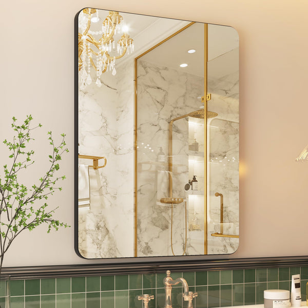 DNBSS Black Metal Framed Wall Mirror, 24x32" Rounded Rectangle Mirror - Brand New