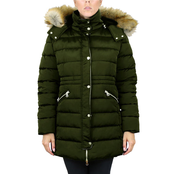 SPIRE WOMEN'S HEAVYWEIGHT PARKA JACKET DETACHABLE FAUX HOOD SIZE M - DARK OLIVE - Brand New