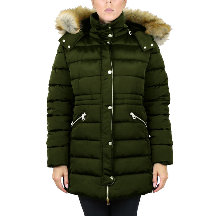 SPIRE WOMEN'S HEAVYWEIGHT PARKA JACKET DETACHABLE FAUX HOOD SIZE M - DARK OLIVE - Brand New