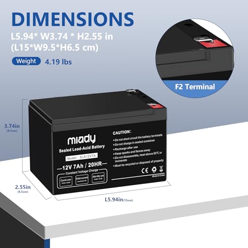 MIADY 12V 7AH RECHARGEABLE SEALED LEAD ACID BATTERY 2 PACK SLA12V7A - Black - Like New