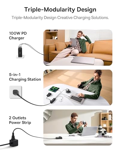 BASEUS CHARGING STATION 100W 5 IN 1 TRAVEL POWER STRIP USB C CCGAN100C6-S - Like New