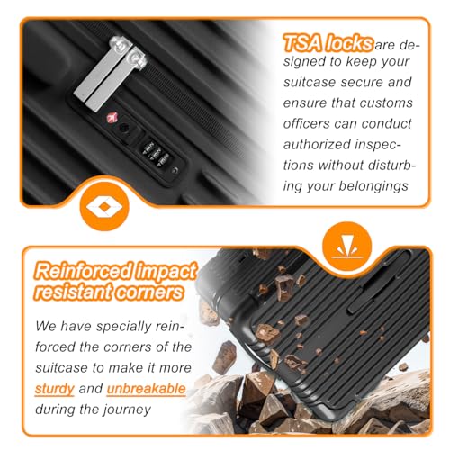 KRUTE CARRY ON LUGGAGE PC+ABS SUITCASES WITH DOUBLE SPINNER WHEELS 20 - BLACK - Like New