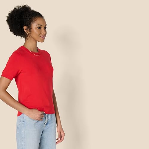 AMAZON ESSENTIALS WOMEN'S REGULAR-FIT SHORT SLEEVE PULLOVER - SIZE M - RED - Brand New