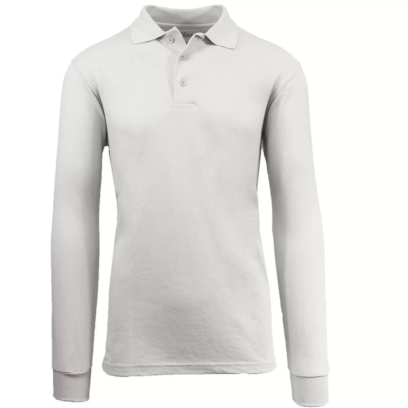 JUMP START MEN'S MODERN FIT LONG SLEEVE POLO SHIRT - SIZE: MEN M - WHITE - Brand New