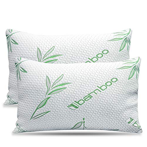 2 Pack Queen Size Bamboo Pillow Cooling Shredded Memory Foam Pack - WHITE - Like New