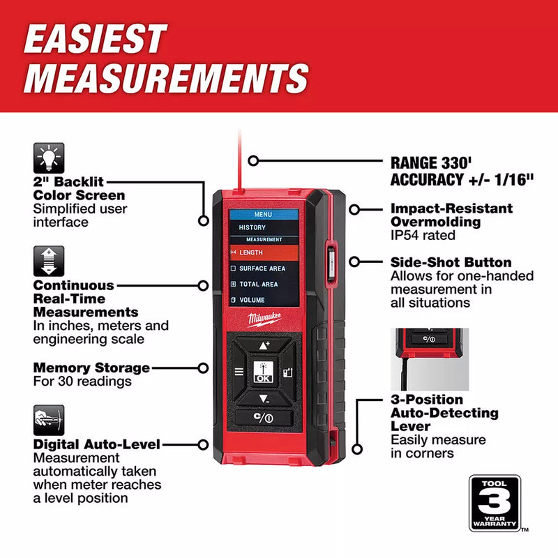 Milwaukee 48-22-9803 330 Laser Distance Meter, Red Like New