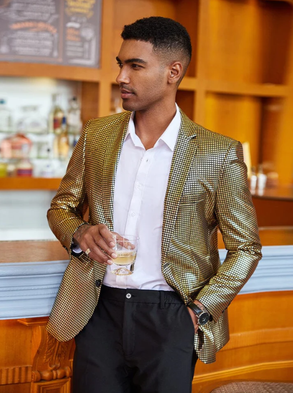 COOFANDY STYLISH METALLIC BLAZER JACKET 70S DISCO STYLE - SIZE: MEDIUM - GOLD - Brand New
