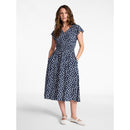 TIME AND TRU WOMEN’S SMOCKED WAIST MIDI DRESS,FLUTTER SLEEVES - 1X - DARK NAVY - Like New