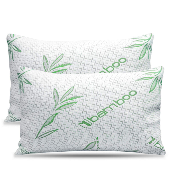 2 Pack Queen Size Bamboo Pillow Cooling Shredded Memory Foam Pack - WHITE - Like New