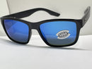 COSTA DEL MAR PAUNCH SUNGLASSES FRAME BLUE 580G GLASS LENS - SHINY BLACK - Like New