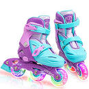 LOCAVUN INLINE SKATES GIRLS KIDS ROLLER SKATES LIGHT UP WHEELS PURPLE/LIGHT BLUE - Like New