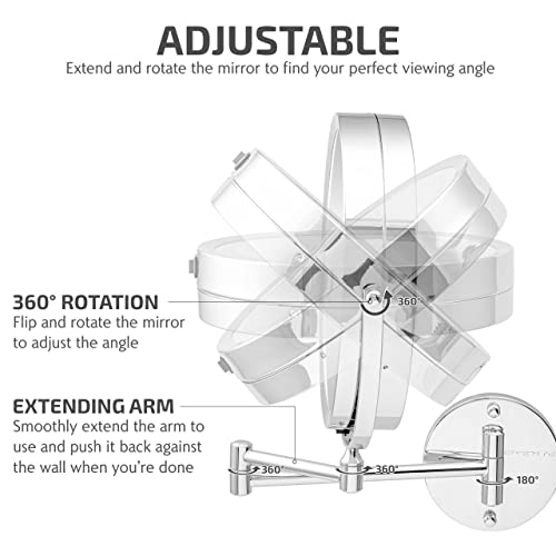 OVENTE Lighted Mirror, 9" 1x/7x, LED Lights, 360° Rotate Arm MFW85CH1X7X -Chrome - Like New