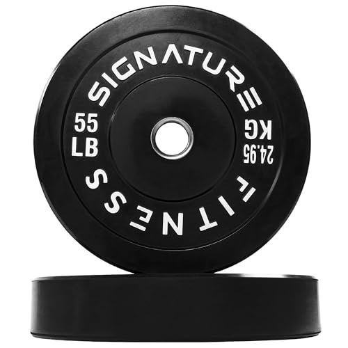 FITVIDS OLYMPIC BARBELL 2" RUBBER BUMPER PLATE STRENGTH TRAINING, 55LB - BLACK - Like New