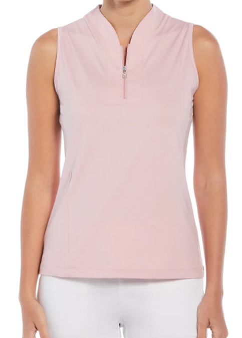 CALLAWAY WOMEN'S TONAL HEATHER QUARTER ZIP SLEEVELESS POLO SHIRT S - PINK NECTAR - Brand New