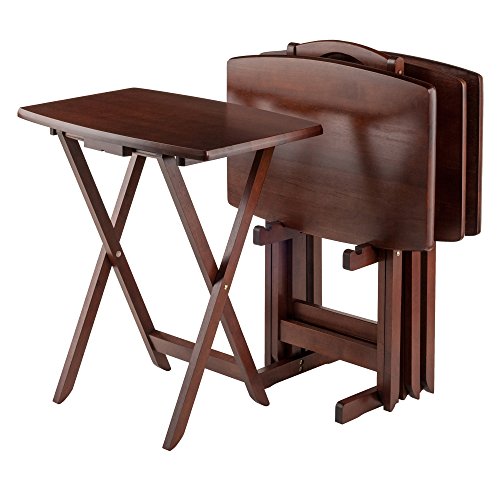 WINSOME DYLAN WOOD 5 PCS OVER SIZED FOLDING TV TRAY TABLES STAND - WALNUT - Like New