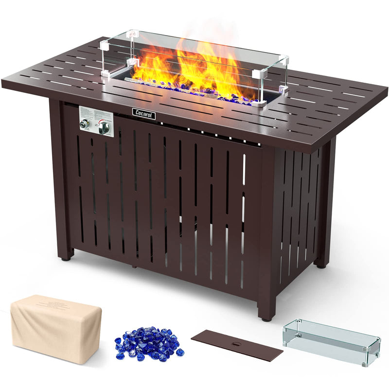 CECAROL 43" GLASS SHIELD OUTDOOR PROPANE GAS FIRE PIT TABLE Electronic Pulse - Like New