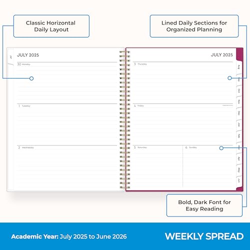 BLUE SKY 2025 2026 WEEKLY MONTHLY ACADEMIC CALENDAR JULY 2025 JUNE 2026 MAHALO - Like New