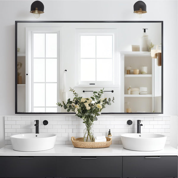 KIMREAL BATHROOM MIRROR 30X36 INCH, BLACK FRAME RECTANGLE WALL MOUNTED - BLACK - Like New
