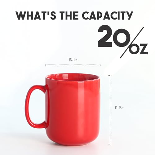 HAREBE 20 OZ LARGE COFFEE MUG, SMOOTH CERAMIC TEA CUP FOR OFFICE HM01-RD - RED - Like New