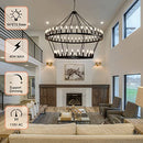 JKLX 70 INCH EXTRA LARGE WAGON WHEEL CHANDELIER 2 TIER 64-LIGHTS - BLACK - Like New