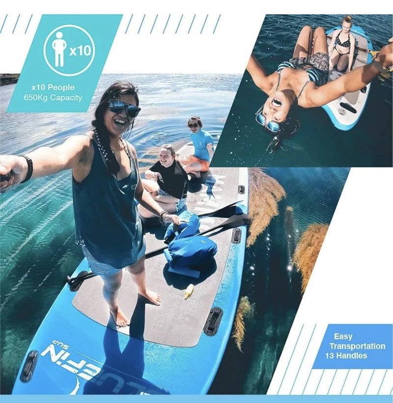 BLUEFIN STAND UP INFLATABLE PADDLE BOARD MAMMOTH 18' MODEL FAMILY - BLUE - Like New