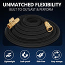HENCUK FLEXIBLE GARDEN HOSE 50FT W/10 FUNCTION SPRAYER AND BRASS FITTINGS- BLACK - Like New