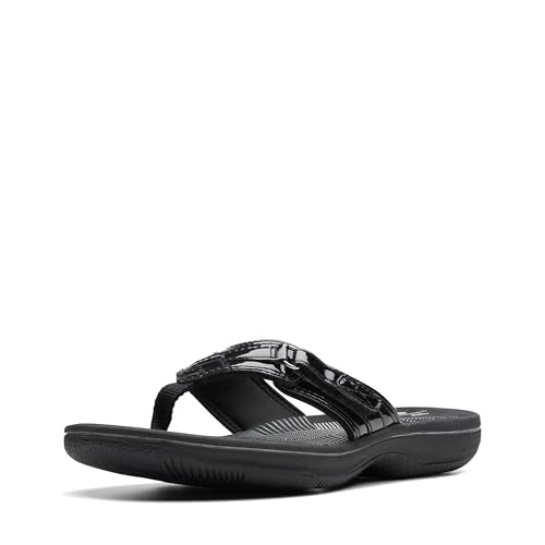 CLARKS WOMEN'S BREEZE SEA FLIP-FLOP SIZE 8 BLACK PATENT - Brand New