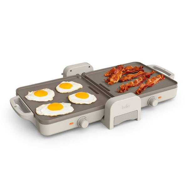 BELLA 10"X 20" CERAMIC FOLD-N-STORE DUAL TEMP GRIDDLE FITS-ANYWHERE OATMILK - Like New