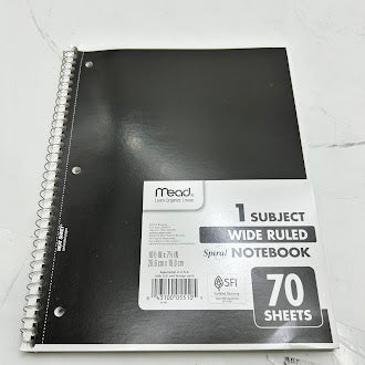MEAD SPIRAL NOTEBOOK, 1-SUBJECT WIDE/LEGAL RULE RANDOMLY ASSORTED COVER COLOR - Brand New